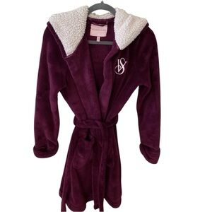 Victoria's Secret Monogrammed Plush Robe in Deep Plum Burgundy with Sherpa Hood